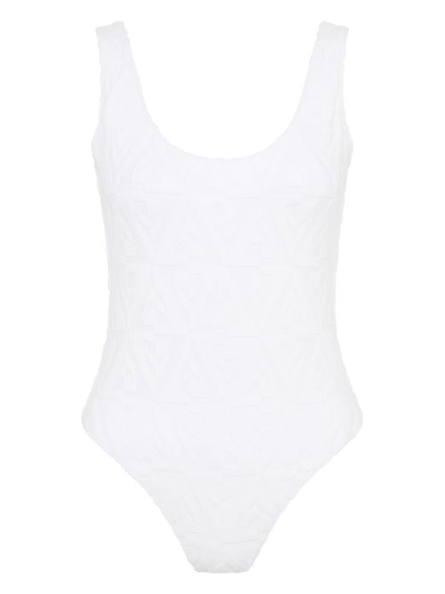 Jacquard-shark towlling swimsuit - White