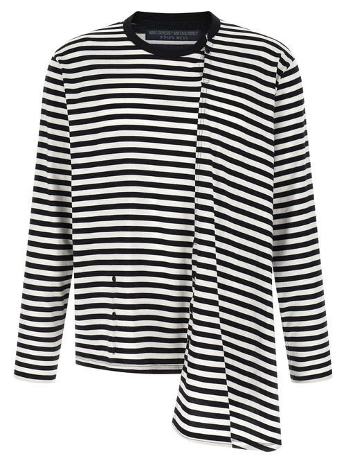 Asymmetric Striped Cotton Cardigan — Black