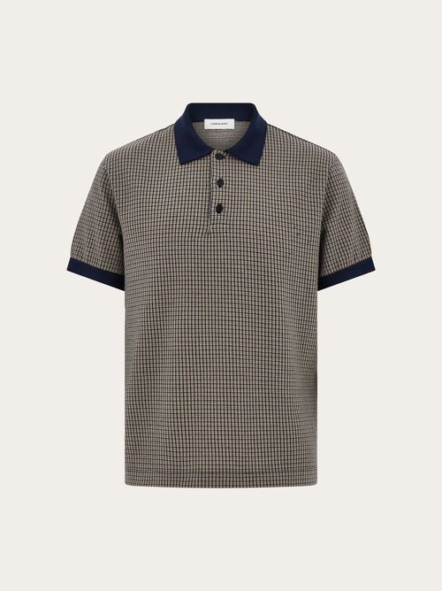 Men Short sleeve micro check polo Blue