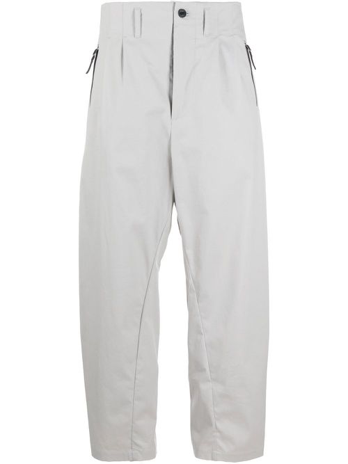 Pleat-detail zip-pockets worker pants - Grey
