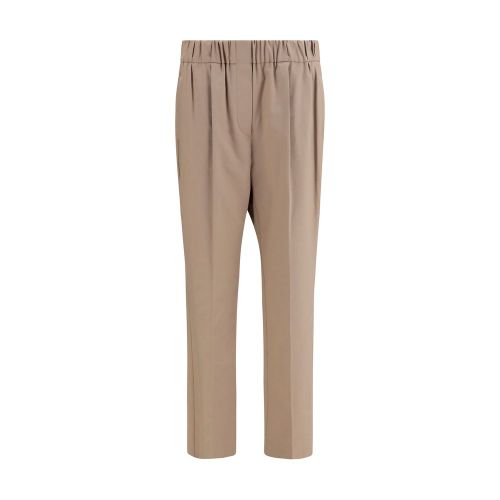Cotton Straight-Leg Trousers — Beige