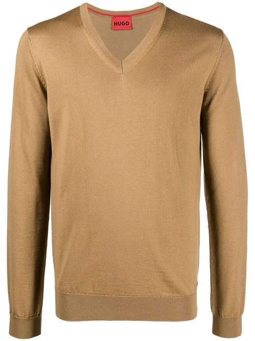 V-neck long-sleeve jumper - Brown