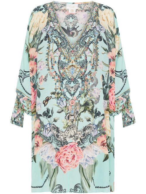 Petal Promise Land-print silk dress - Blue
