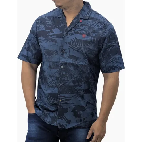 Men's Timberland Mens Hawaiian Shirt Vintage Casual Beach Summer Holiday Floral - Navy And Black