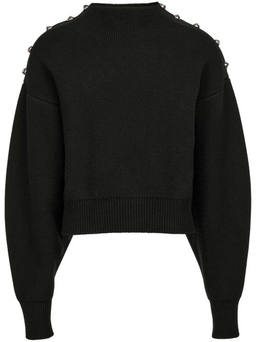Decorative-buttons panelled knitted sweatshirt - Black