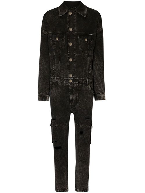 Washed denim jumpsuit - Black