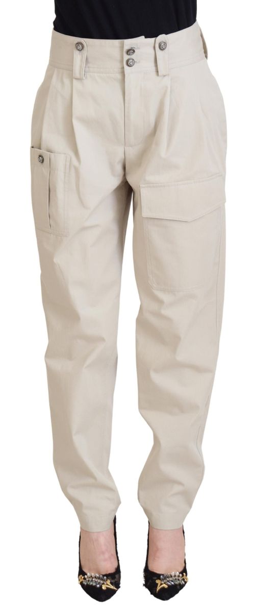 High-Waist Cotton Cargo Pants — Beige