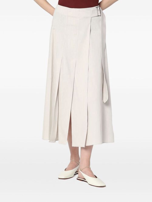 Pleated wrap linen-blend skirt - Grey