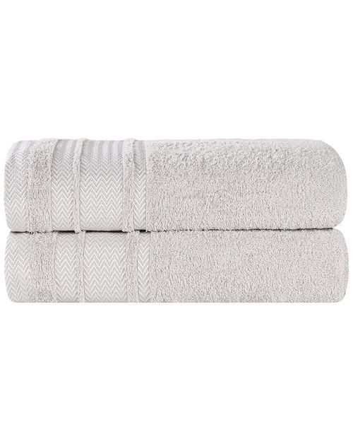 Superior Set of 2 Zero Twist Cotton Dobby Border Plush Soft Absorbent Bath  Sheets