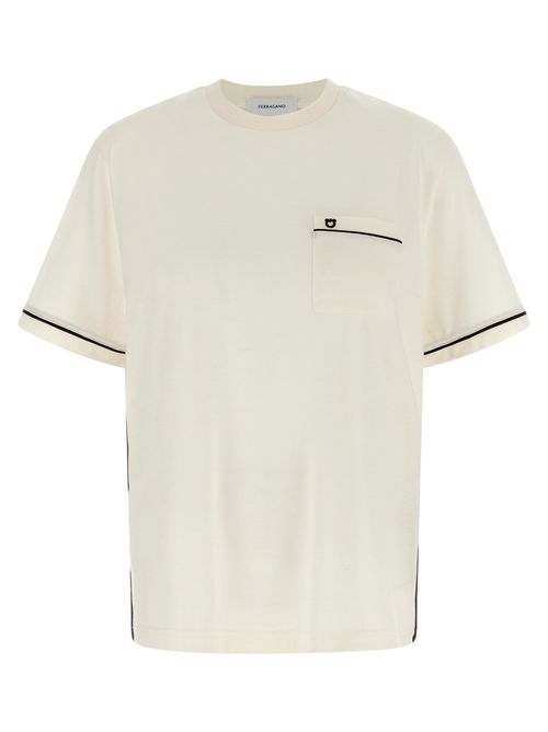 Cotton-Cashmere Blend with Gancini Pocket T-Shirt — Beige