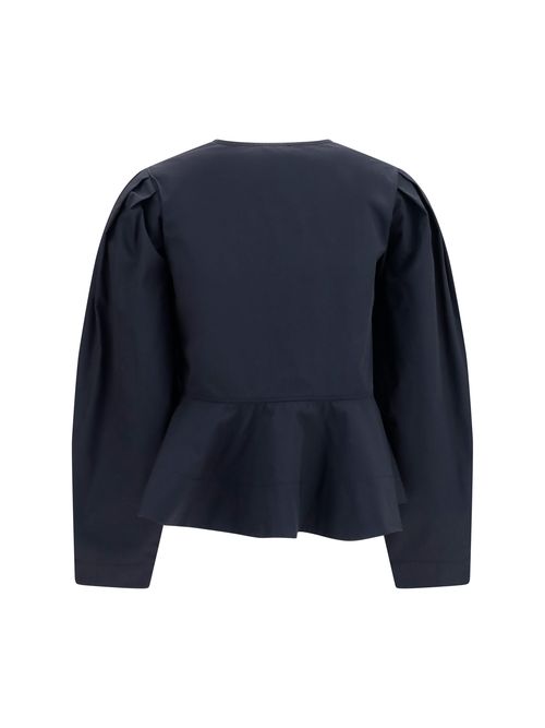 Cotton Poplin with Peplum Blouse — Black