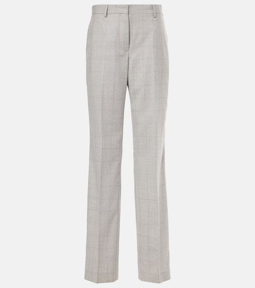 Checked wool straight pants