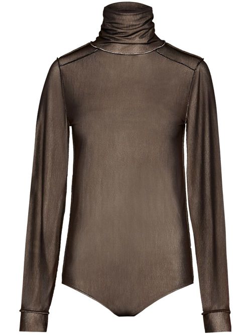 Sheer long-sleeve jersey bodysuit - Black