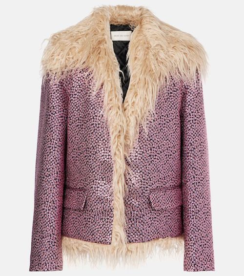 Faux fur-trimmed metallic jacket