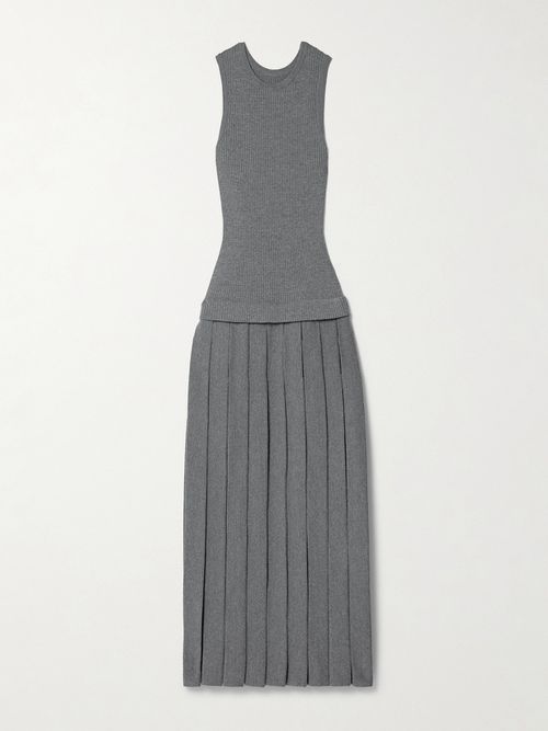 Cassette Pleated Ribbed Wool-blend Midi Dress