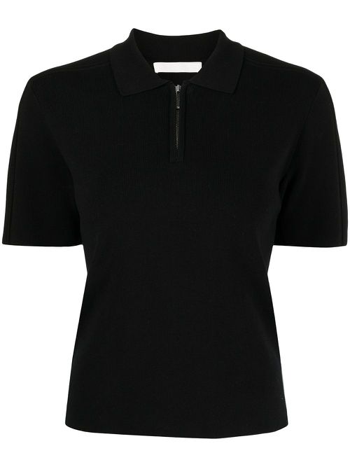 Half-zip short-sleeved polo top - Black