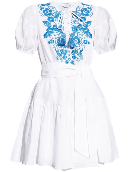 Kate Spade floral-embroidered linen mini dress - ホワイト