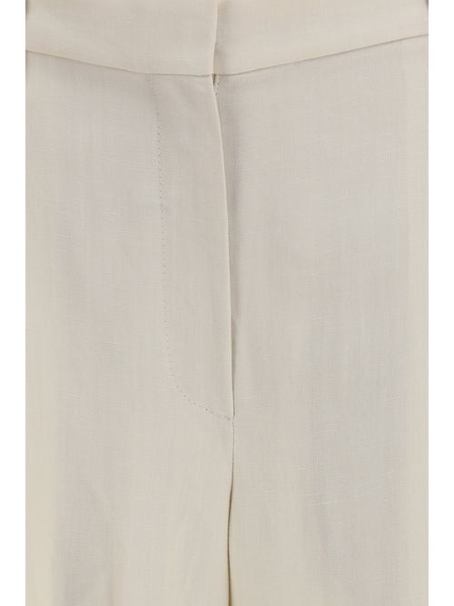 Wide Leg Fluid Twill Trousers — Beige