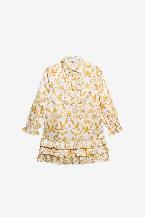 Danza Floreale Bordeaux Print Silk Mini Dress