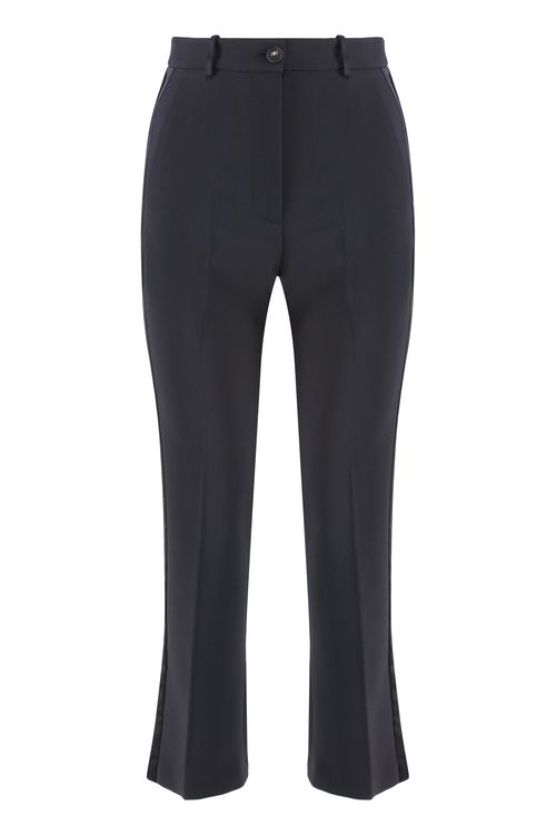 Satin Cropped Flared Trousers with Side Slit Hem