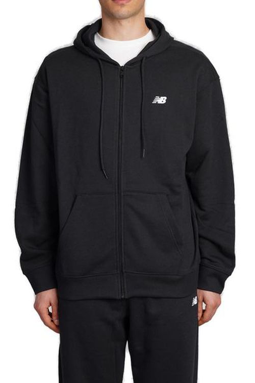 New Balance Logo Printed Zipped Drawstring Hoodie