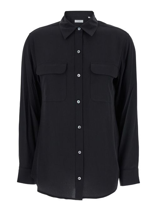 Signature Black Shirt With Patch Pockets In Silk Woman