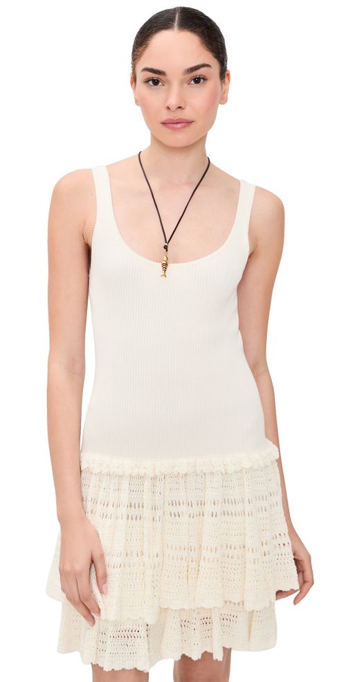 Pointelle Tier Dress White