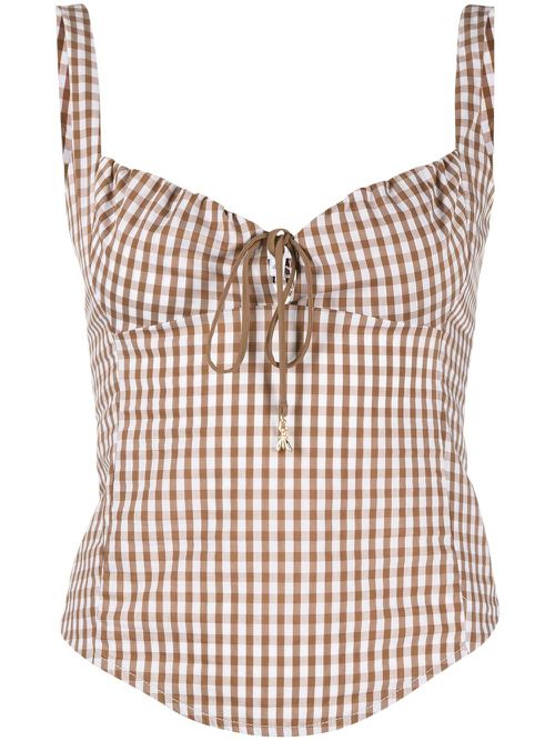 Gingham-print poplin bustier top - White
