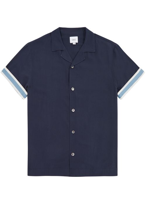 CHÉ 남성 Valbonne Stripe-trimmed Shirt - Navy - S 4219364