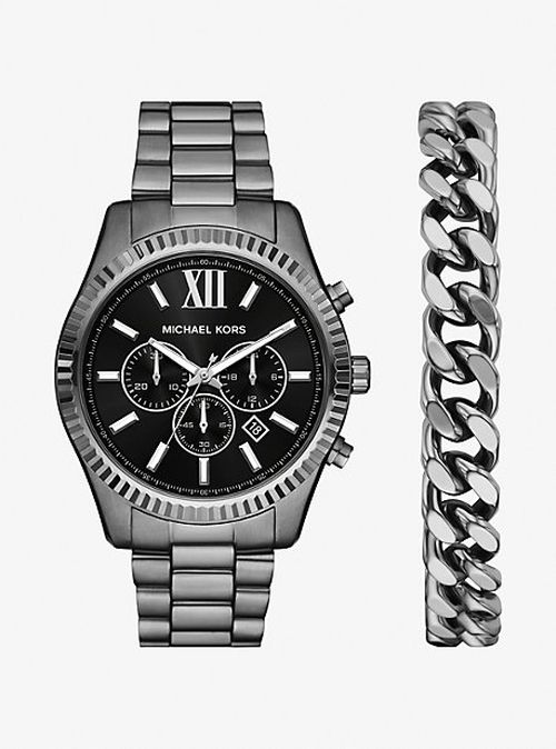 Oversized Lexington Gunmetal Watch and Bracelet Gift Set
