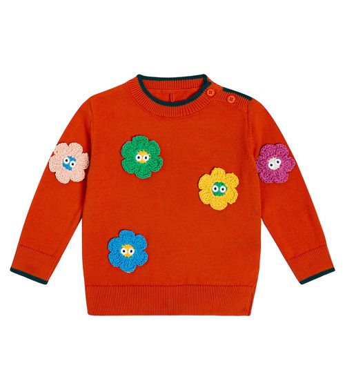Baby floral-appliqué cotton sweater