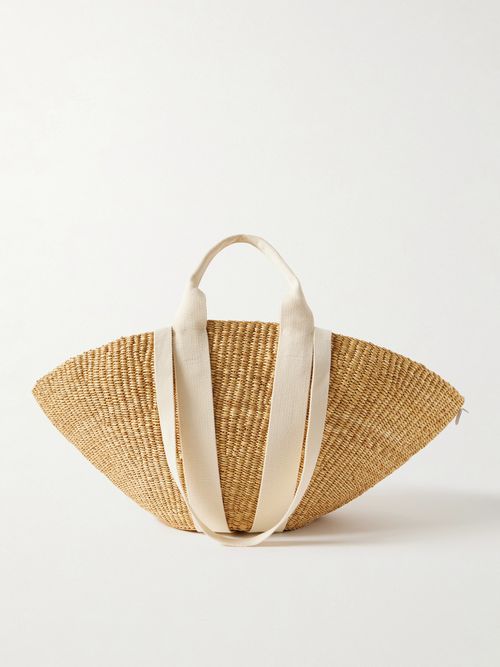 Sophie Canvas-trimmed Woven Straw Tote - Brown