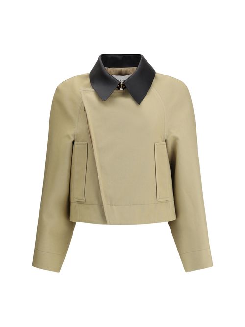 Cropped Cotton and Wool Caban Jacket — Beige