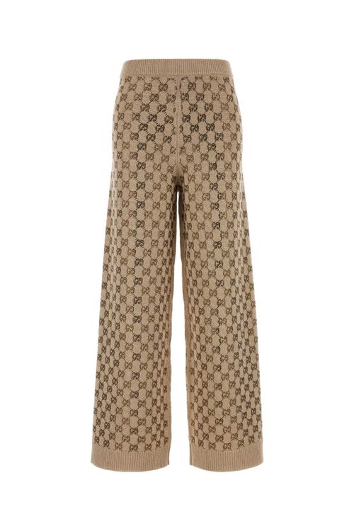 GG Logo-Jacquard Wool Blend Joggers — Beige