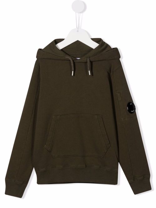 Lens-detail drawstring hoodie - Green