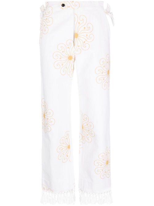 Soleil fringed-hem trousers - White