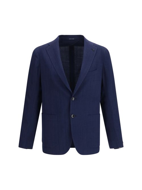 Herringbone Wool Blazer — Navy