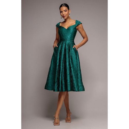 Goddiva Crushed Satin Sleeveless A Line Midi Dress - Emerald Green