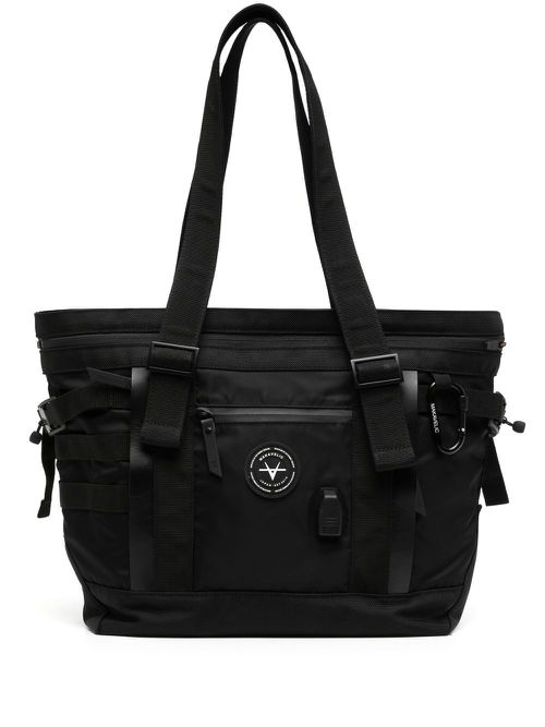 Logo-patch strap-detail tote bag - Black