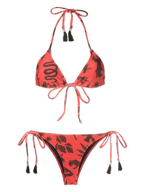 Maya tassel-trim bikini set - Brown