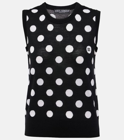 Polka-dot wool and silk tank top