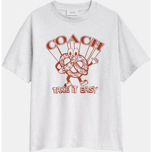 Coach Womens Pretzel Relaxed T-Shirt In Organic Cotton - Grey - X-Sma