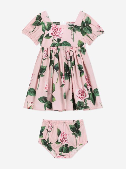 Dolce & Gabbana Baby Girls Rose Print Dress in Pink 12 - 18 Mths