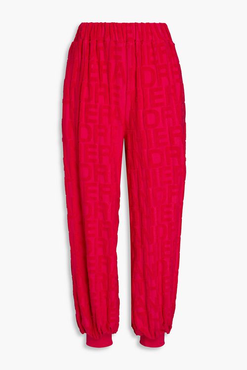 Cotton-blend terry jacquard track pants