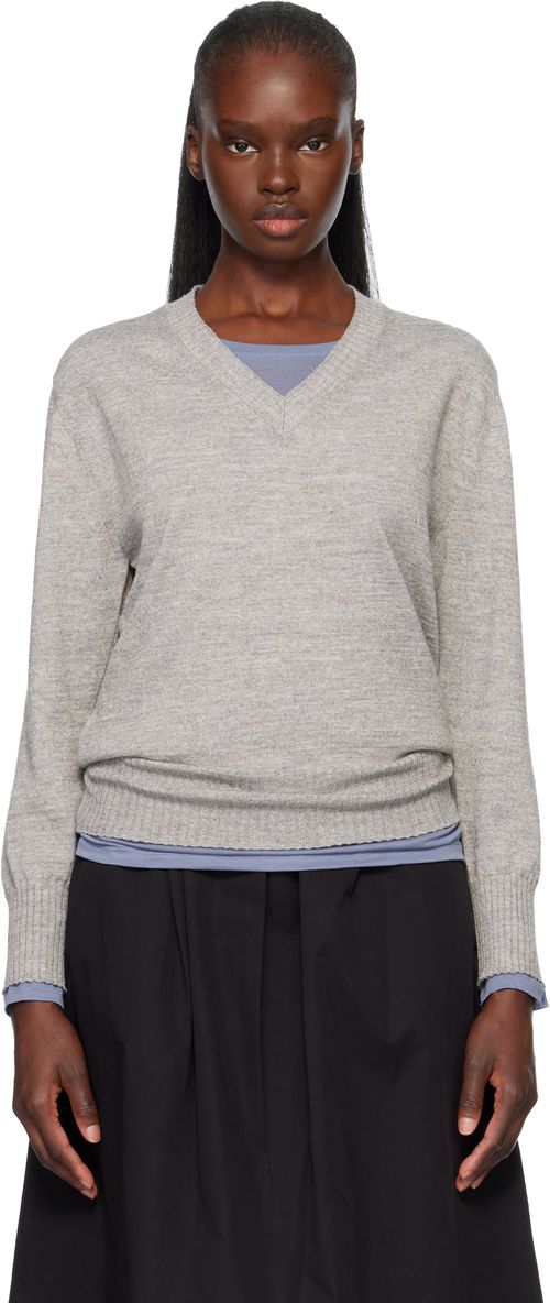 Gray Marine V-Neck Pullover Sweater