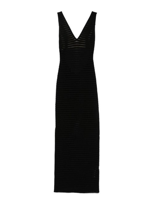 Black Long Dress In Openwork Knit