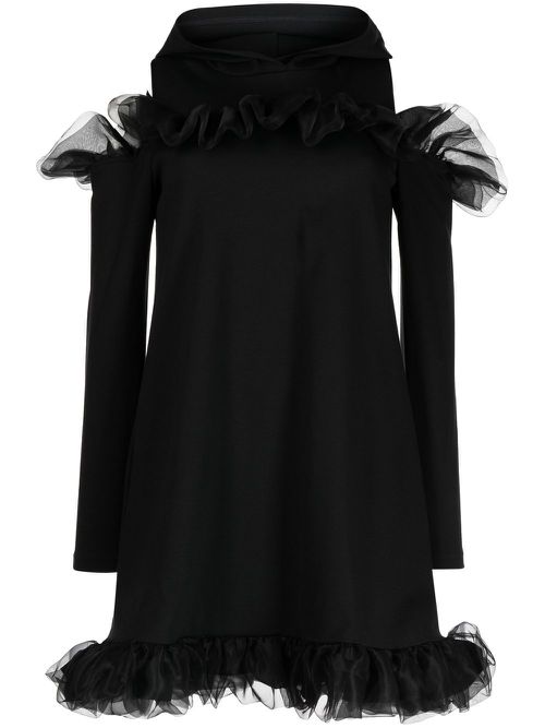 Tulle-trim cold-shoulder dress - Black