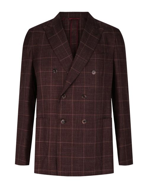 Plaid Double-Breasted Wool, Silk & Linen Blazer