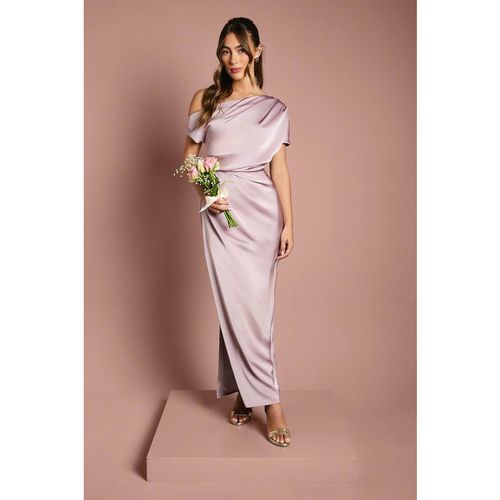 Coast Women's Satin Ruched Detail Off-The Shoulder Maxi Bridesmaid Dress in Blush