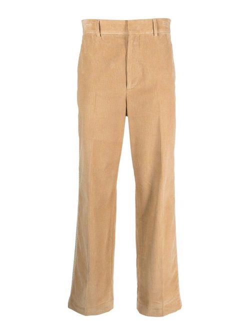 Beige cotton corduroy pants, crochet stripes